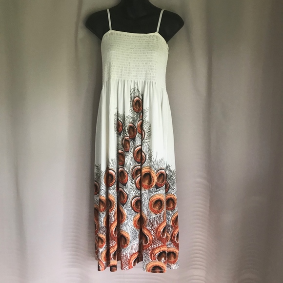 relaxx Dresses & Skirts - 2x Dress Cream w/ Orange and Black Peacock Design